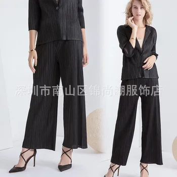 

Miyake Pleated 2019 Autumn And Winter New Products Trousers Suit Pants Women's Wide-Leg Straight-Cut High-waisted Versatile Casu