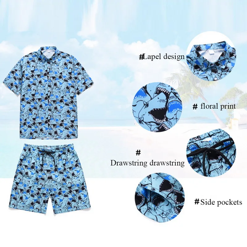 Promotion Adisputent 2020 Summer Men Sets Harajuku Streetwear Tracksuit Suit  Swimwear Flower Boardshorts + Casual Print Shirts