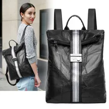 2020 Korean version of soft-skin leather stitching double-shouldered bag women's 100 leather backpack hand-held travel 2020 Korean version of soft-skin leather stitching double-shouldered bag women's 100 leather backpack hand-held travel