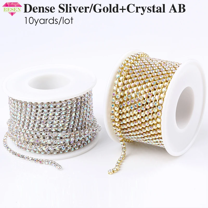 RESEN SS6-SS18(2 мм-4,5 мм) серебро/золото основа кристалла плотные стразы цепь Одежда Стразы для шитья отделка Стекло Стразы
