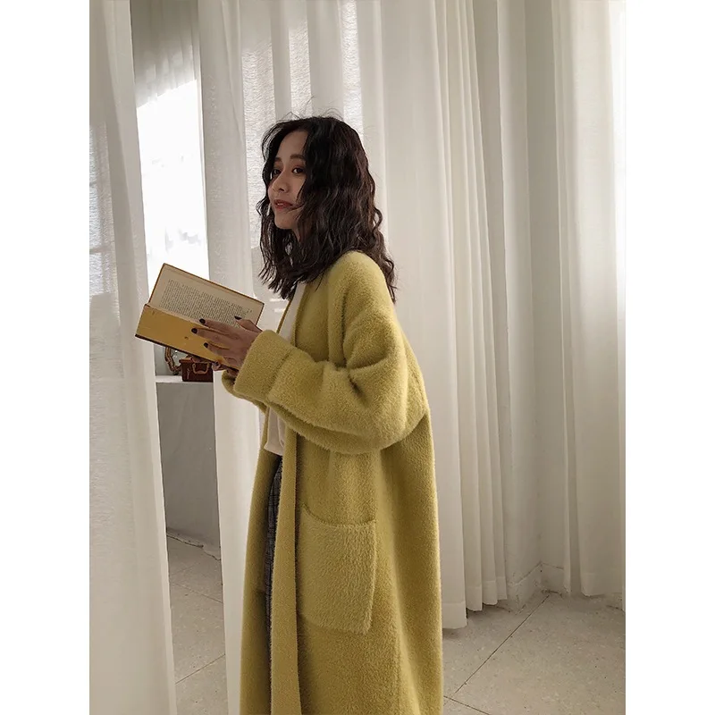 

2019 New Style Very Fairy of Loose-Fit Mid-length Knitted Cardigan Plush Versatile Sweater Coat Women's