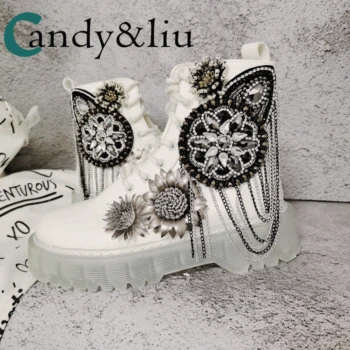 

Female British wind transparent bottom autumn heavy work European station thick bottom increase high school barrel short shoes