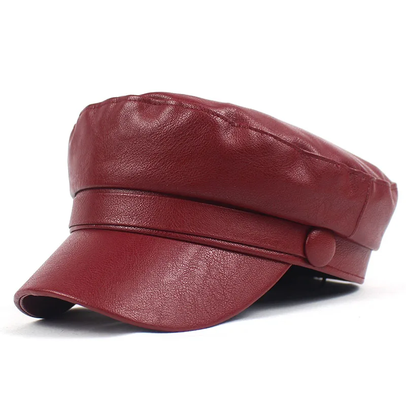 Lanxxy, одноцветная кожаная кепка s, винтажная, ПУ, военная Кепка, женская, модная, Casquette Gorras, плоская кепка, шапки для женщин - Цвет: wine red