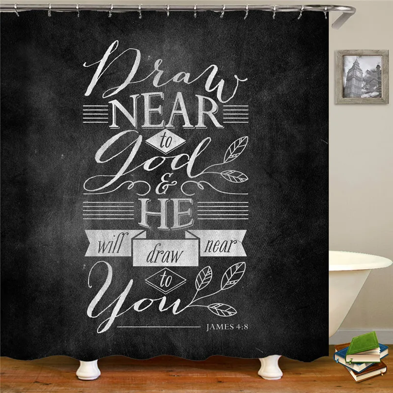 

Bathroom decorative letter printing solid color fabric waterproof polyester shower curtain