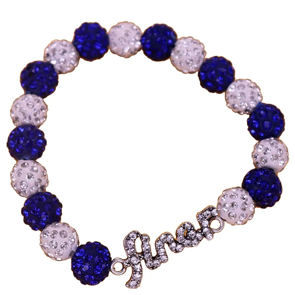 

Double Nose Hand Made White Blue Disco Ball Beads Greek Letter Finer Zeta Phi Beta Bracelets Bangles ZPB ZOB Sorority Jewelry