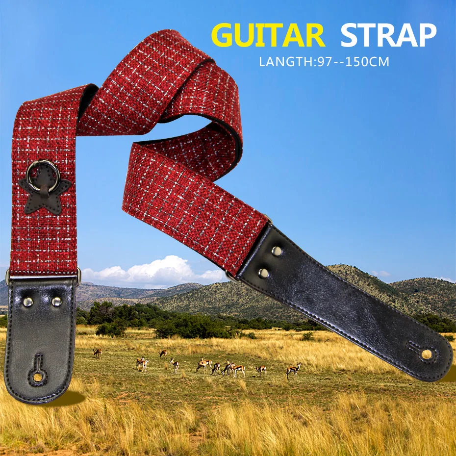 Гитарный ремень, винтажный хлопковый ремень из натуральной кожи, регулируемые ремни для бас, электрогитары и акустической гитары