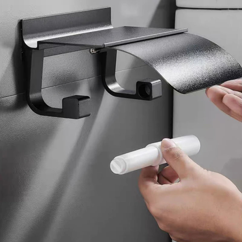 Porte-rouleau de papier toilette mural en aluminium gris sans ongles,  accessoires de décoration de WC, étagère de rangement - AliExpress