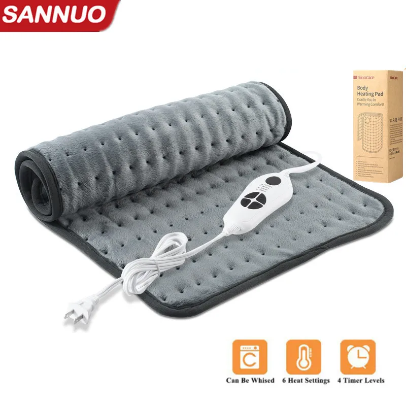 Sinocare Sannuo Electric Heating Pad for Pain Relief Neck Shoulders Cramps Auto Shut Off Fast Heating Lengthened Power Cord