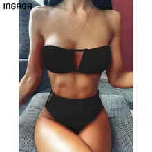 INGAGA Micro High Waist Bikini Sexy Bandeau Swimwear Women Solid Cut Out Bathing Suit 2020 New V-neck Maillot De Bain Femme INGAGA Micro High Waist Bikini Sexy Bandeau Swimwear Women Solid Cut Out Bathing Suit 2020 New V-neck Maillot De Bain Femme