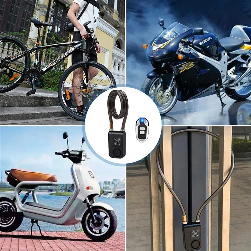 Bicycle Lock Alarm with Remote Universal Security Alarm Clock Lock System Anti-theft Vibration for Bicycle Motorcycle Door