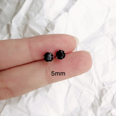 5mm Красивый комплект из 3/4/5/6/7/8 мм круглые серьги-гвоздики мужской женский черный сапфировые серьги реальные 925 пробы Серебряные серьги для Для мужчин Для женщин - Цвет камня: 5mm