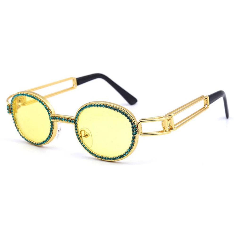 Diamond Rappers Glasses Iced Out Shinny Sunglasses Metal Frame PC Lens Glasses VJ-Drop - Цвет: Цвет: желтый