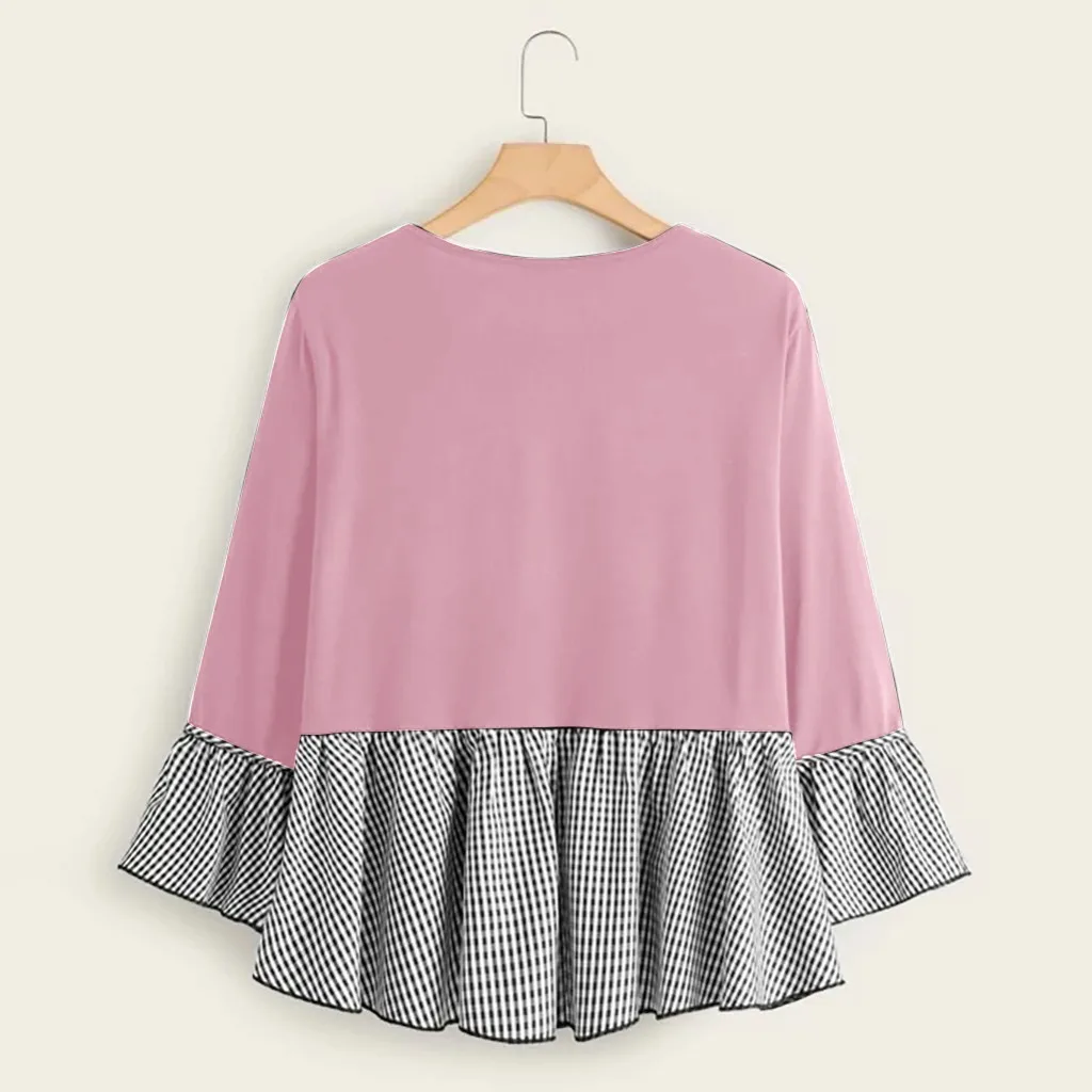 Винтажная женская футболка, Женская Повседневная футболка размера плюс с длинным рукавом и круглым вырезом, женская футболка