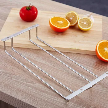 

Newly Double Rows Stainless Steel Wine Glass Hanging Rack With Screws for Bar Kitchen VA88