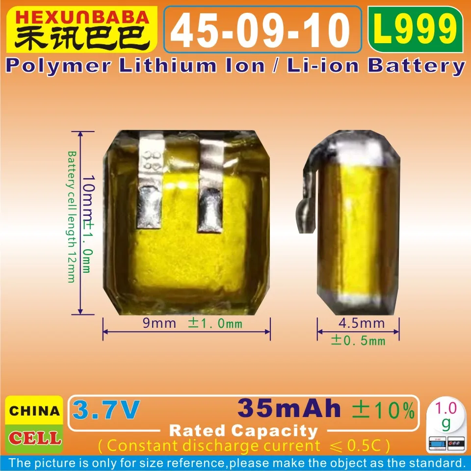 10pcs [L999] 3.7V 35mAh [450910] Polymer Li Ion Battery For TWS