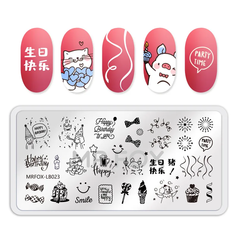 MRFOX шаблон мистер кролик, розовое платье для девочки с цветочным принтом узорами, дизайн ногтей Дизайн ногтевой пластины Маникюр художник набор для ногтей