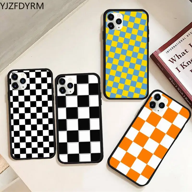 

YJZFDYRM Checkerboard Checkered Phone Case Rubber for iPhone 11 pro XS MAX 8 7 6 6S Plus X 5S SE 2020 XR case