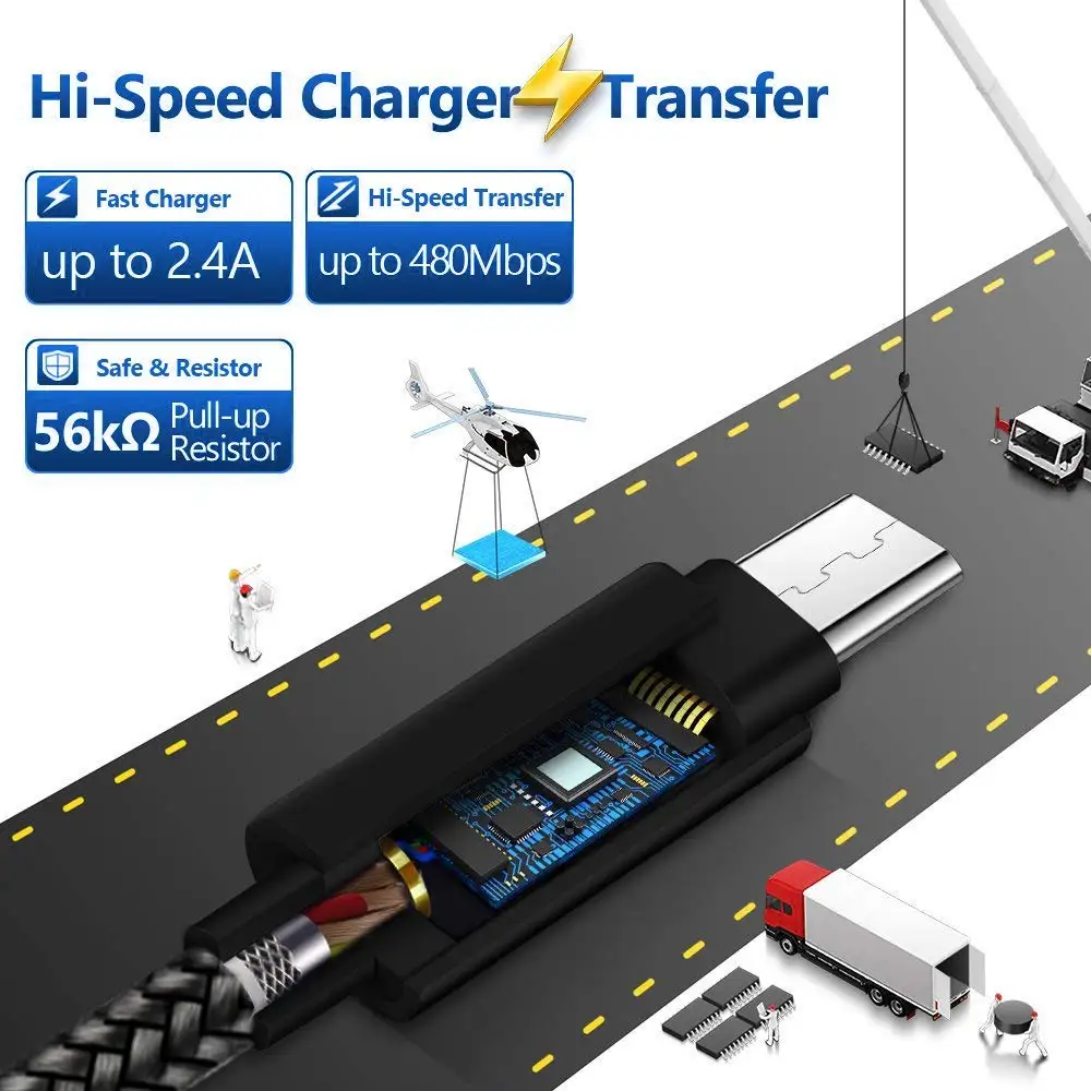 5 м тип-c USB кабель для xiaomi Redmi Note7 8 кабель передачи данных для быстрой зарядки для huawei 2.4A провод шнур мобильный телефон кабель type-C USBwire