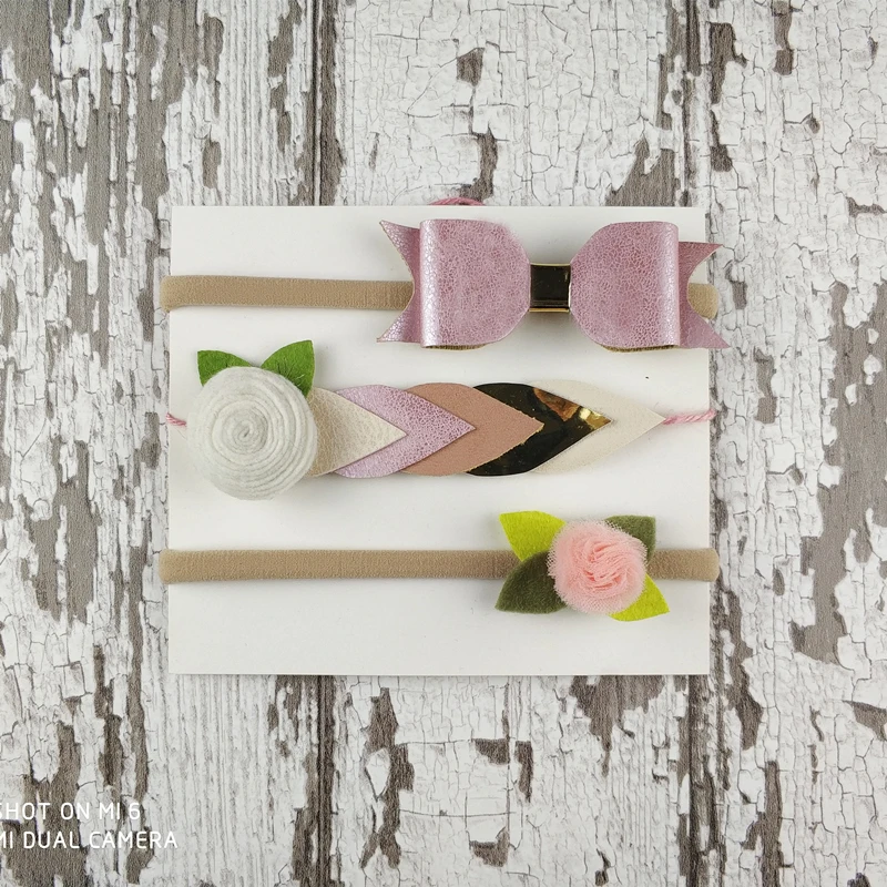 Kinder Kuendy, 3 шт./упак.,, повязка на голову с цветами для новорожденных девочек, розовый, белый шерстяной бант и серый бант, цветочные повязки на голову