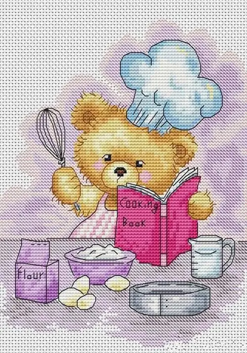 

Counted Cross Stitch Kit Cross stitch RS cotton with cross stitch Little Bear Making Cake in Magazine