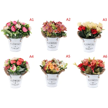 

Ceramic Hemp Rope Vase Rose Artificial Plants Potted Wedding Decoration Fake Flower Nordic Artificial Flower Set(Flower+Vase)