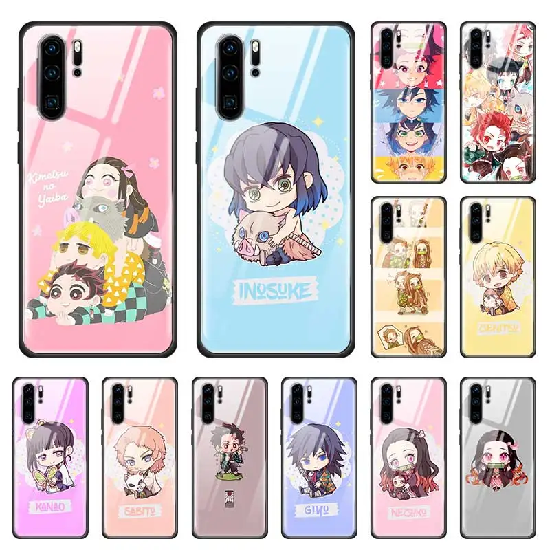 

Cartoon Demon Slayer Kawaii Case for Huawei P20 P30 P10 Lite Mate 30 20 10 P Smart Pro 2019 Tempered Glass Sac Phone Coque Funda