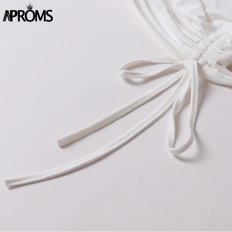 Aproms, сексуальный белый короткий топ с длинным рукавом, осенняя Повседневная футболка на завязках с рюшами, женская укороченная футболка, Топ для женщин, одежда