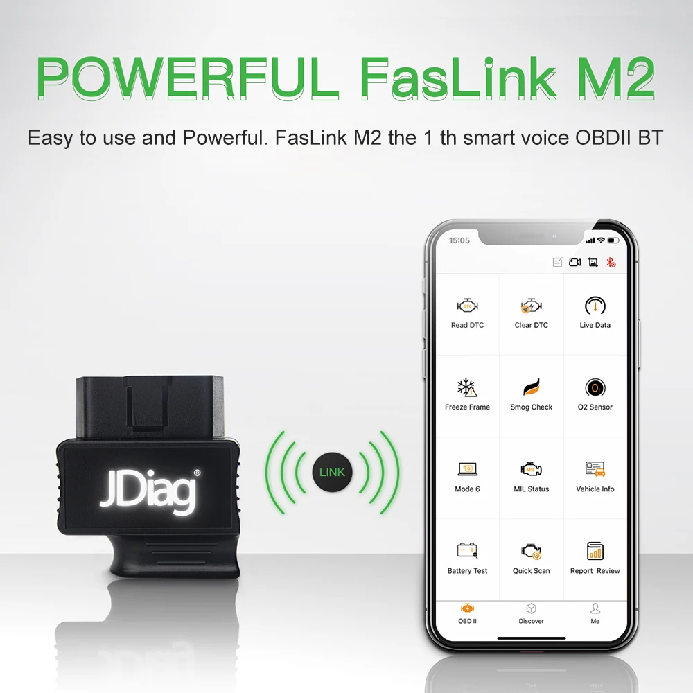 JDiag автоматический диагностический инструмент FasLink M2 автомобильный OBDⅡ сканер с Bluetooth считыватель кодов с ISO/Android приложение замена Easydiag 3,0