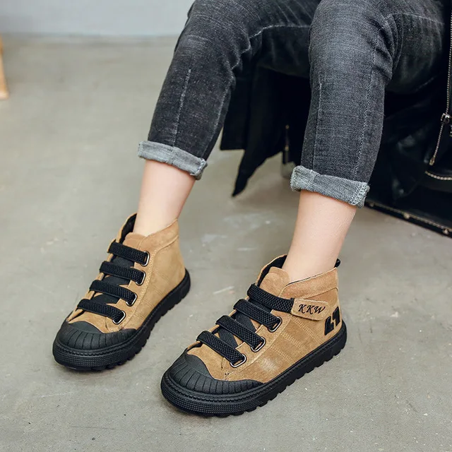 2019 Children Boots For Boys Sneakers Winter New Plush Warm Girls Boots Fashion Kids Martin Boots Genuine Leather School Shoes