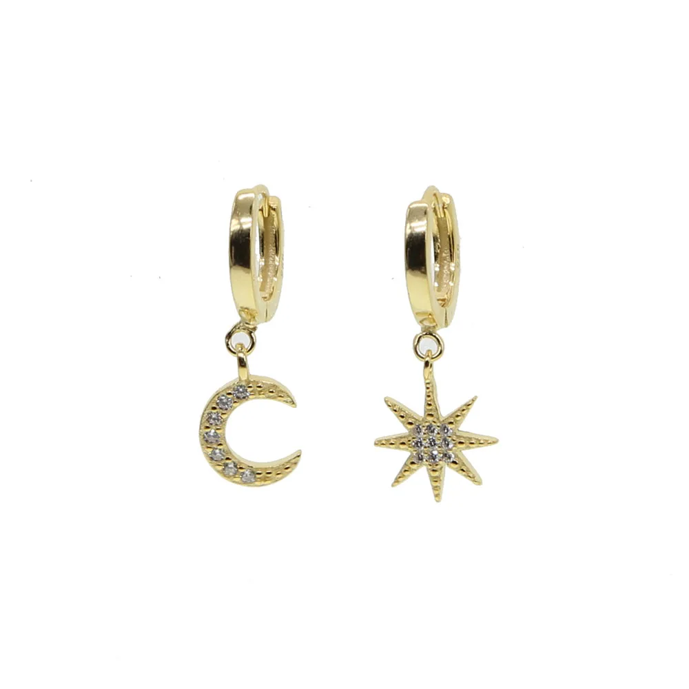 Асимметричные Изящные блестящие серьги из стерлингового серебра 925 пробы с Луной