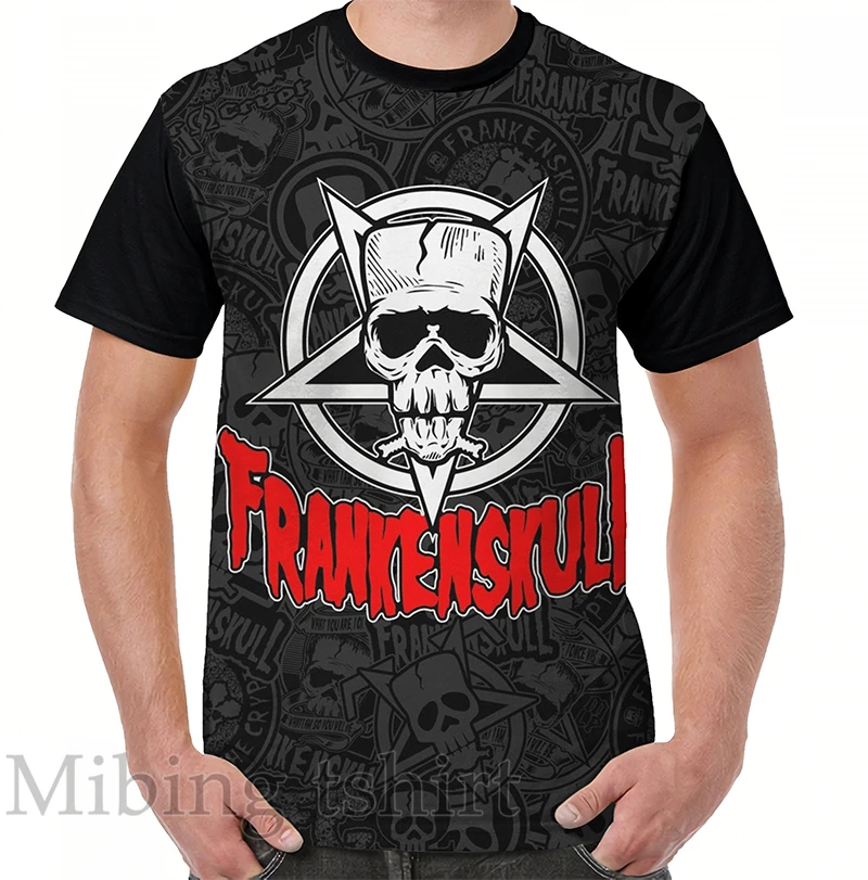 Мужская футболка с забавным принтом женские топы FrankenSkull-новый логотип Hellion-O-Rama