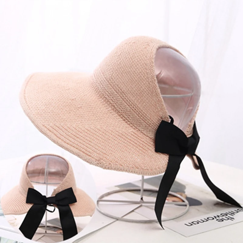 HT3027LP Модные солнцезащитные шапки с бантом, Женский хвостик, шапка от солнца, вязаная шапка с лентой для женщин, пляжная шляпа с защитой от ультрафиолета для верховой езды, уличная Солнцезащитная шапка - Цвет: HT3027LP