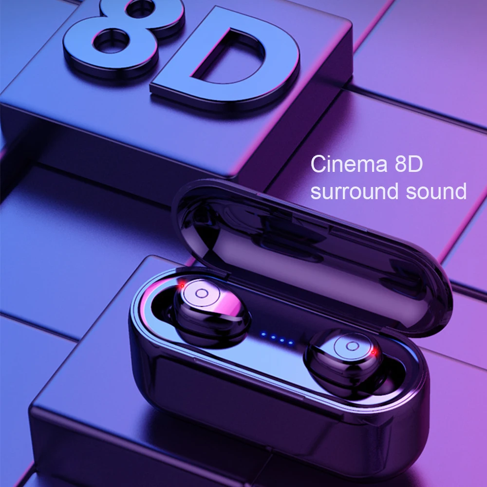 Беспроводные наушники Bluetooth 5,0, спортивные водонепроницаемые наушники с громкой связью F9 TWS, гарнитура с внешним аккумулятором 2000 мАч