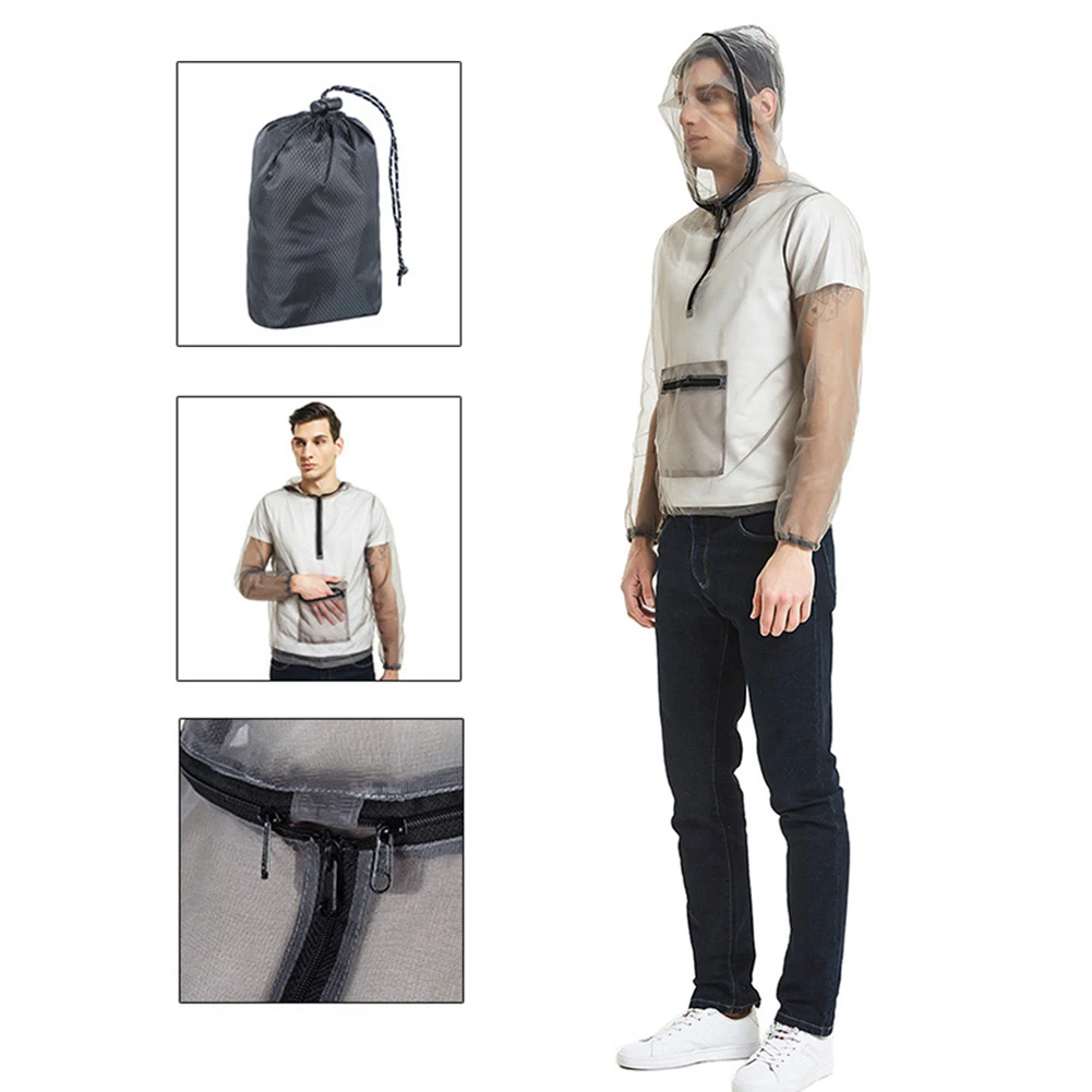 Outdoor Men Fishing Anti-mosquito Fishing Mesh Top clothes Hooded with Storage Bag Long Sleeve Women Jacket Coat Top Suit