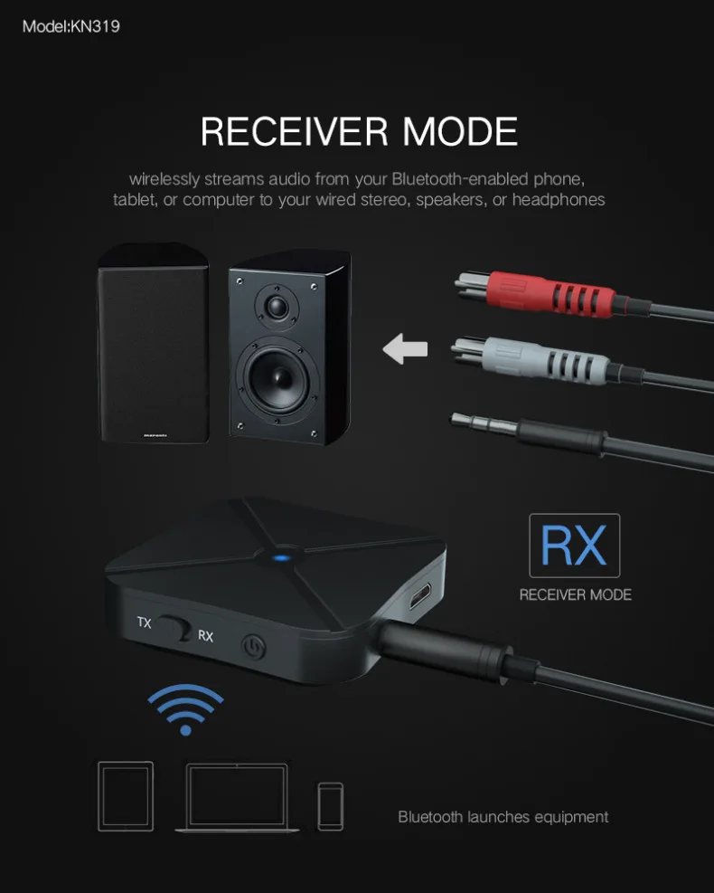 2 IN 1 Real Stereo Bluetooth 4.2 Receiver Transmitter Bluetooth Wireless Adapter Audio With 3.5MM AUX For Home TV MP3 PC