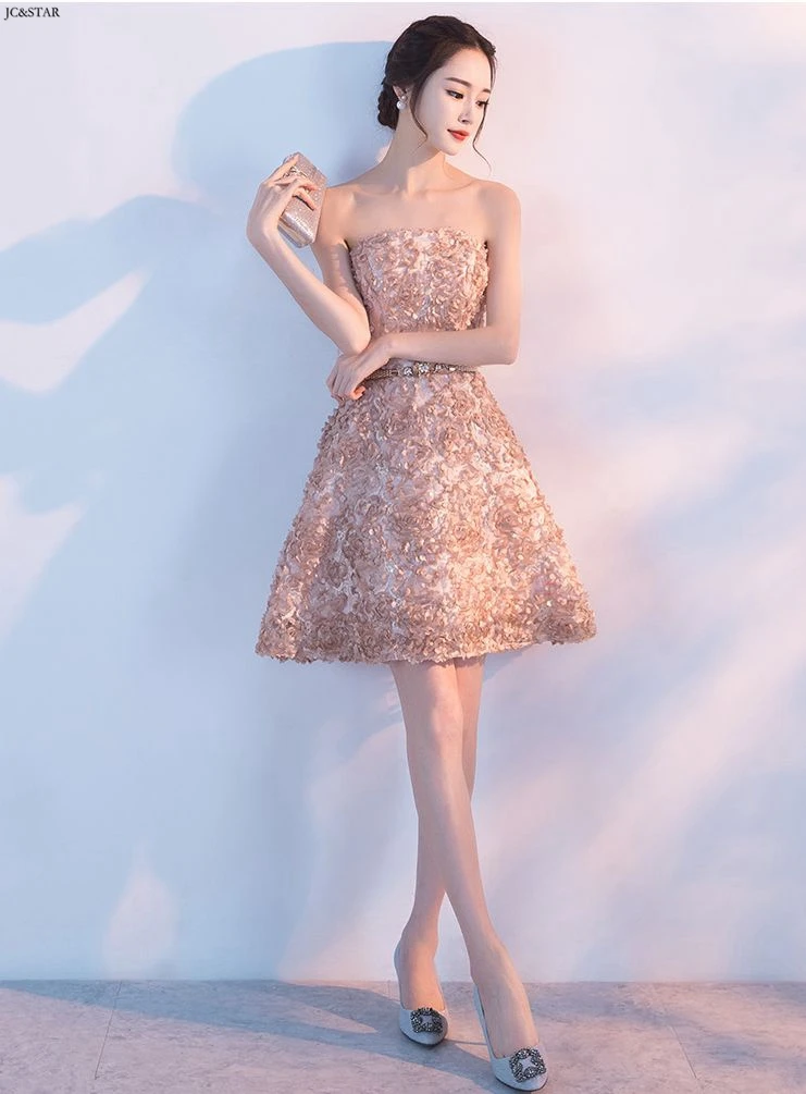Vestidos para Casamento convidados, новинка, 3D цветок, без бретелек, ТРАПЕЦИЕВИДНОЕ, цвета хаки, цвета шампанского, красное платье подружки невесты, короткое платье demoiseur d'h