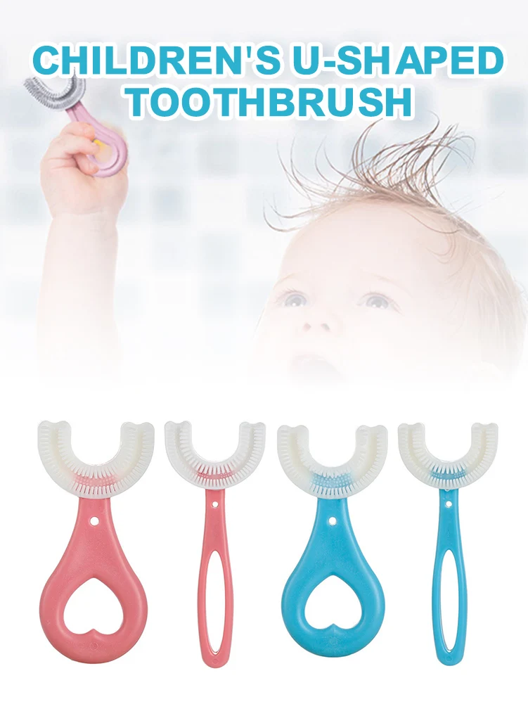 U Shaped Toothbrush 2-12 Ages Kids Toothbrush U-Shape Infant Toothbrush with Handle Silicone Oral Care Cleaning Brush for Baby