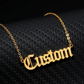 

Gold Silver Color Stainless Steel Chain Pendant Necklace Jewelry Personalized Old English Custom Name Necklaces For Women Men