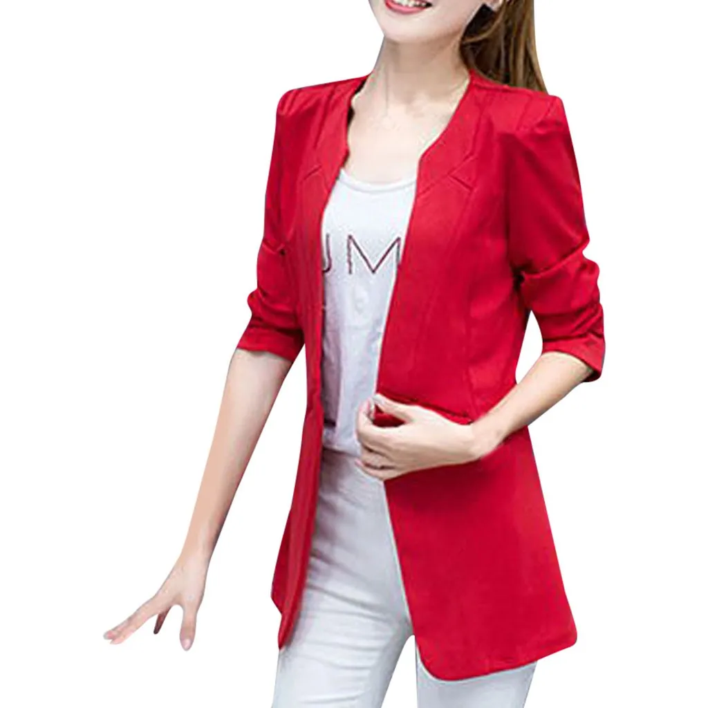 Профессиональный повседневный костюм пальто однотонная одежда для женщин модные тонкие костюмы офисные комплекты куртка средней длины женский жакет 19Oct25 - Цвет: Красный