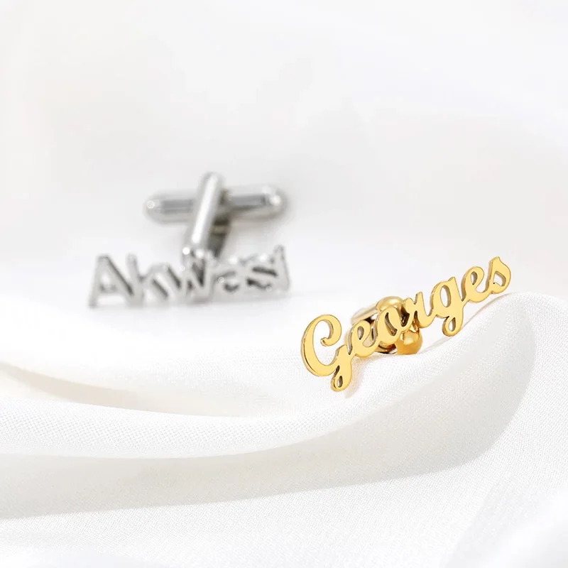 Personalized 1pair Men Custom Any Name Cufflinks For Men Gold