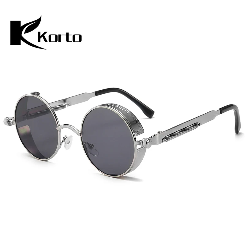 Винтажные стимпанк Солнцезащитные очки, круглые металлические Oculos De Sol фестиваль готический панк красные солнцезащитные очки ретро светоотражающие очки мужские оттенки - Цвет линз: C06