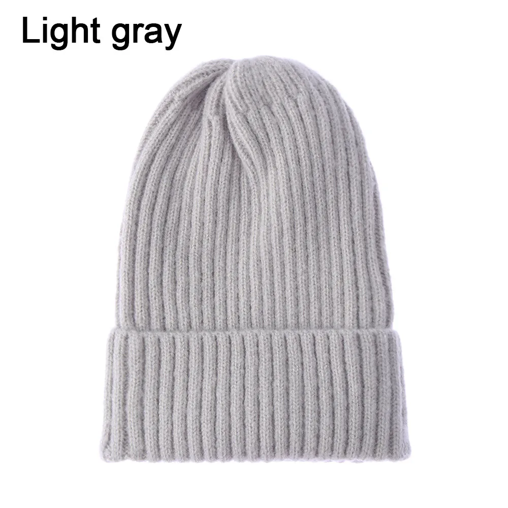 light gray Зимняя модная Шерстяная Вязаная Шапка-бини, Женская одноцветная шапка, мягкая утолщенная теплая вязаная шапка, вязаная шапка-носок, шапка для катания на лыжах - Цвет: light gray