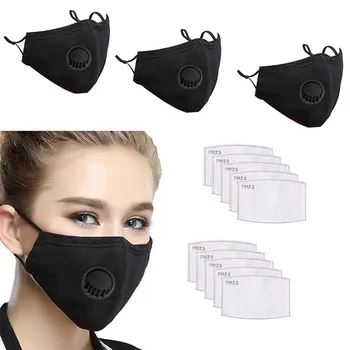 

3PCs Fashion Black Adult Mouth Mask Cotton Face Mask With 40 Filters Dustproof Windproof Reusable Washable Mask Outdoor Riding