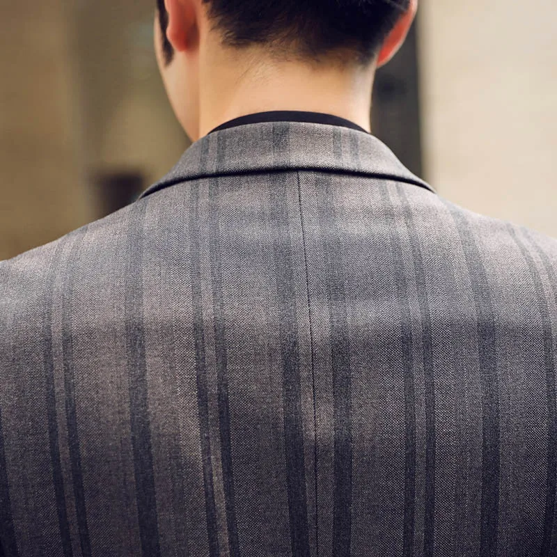 2019 New Fashion Style Striped Men Suit 2pcs (jacket+pant) High-quality Slim Business Casual Menswear Costume