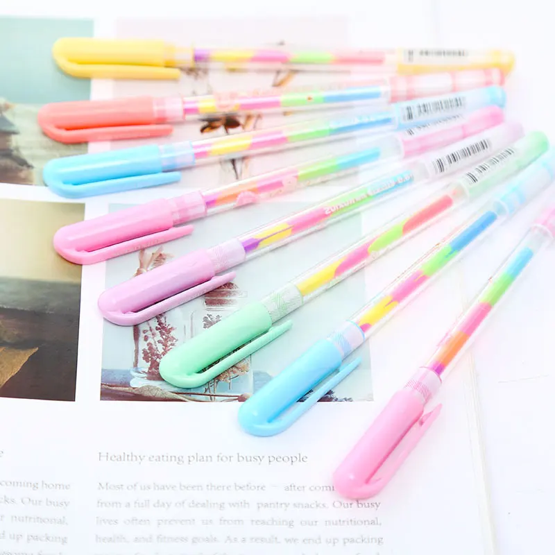 12 шт., 6 в 1, гелевая ручка в водном цвете, Kawaii, креативные радужные школьные вещи, чернильные ручки для студентов, подарок, карамельный цвет, милый офисный стиль