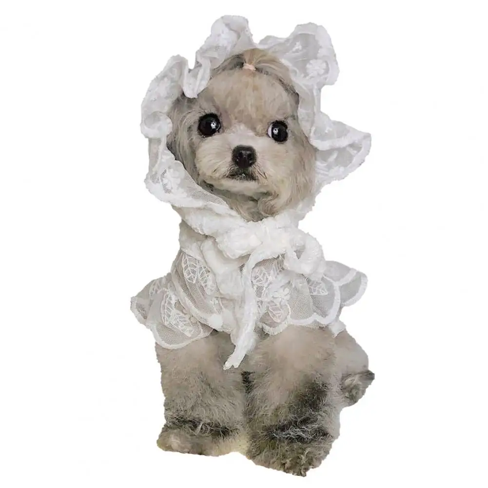 Pet Hat Breathable Polyester Good-looking Round Neck Puppy Lace
