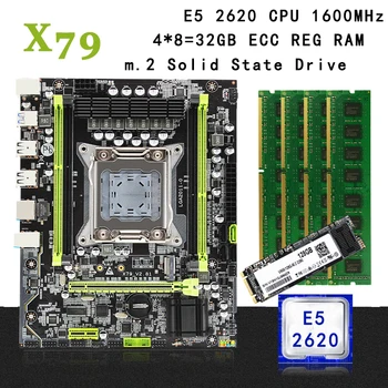 

X79 motherboard set LGA2011 kit with 1600MHz DDR3 ECC REG memory 4*8GB(32GB) Intel Xeon E5 2620 CPU MATX NVME M.2 128GB SSD
