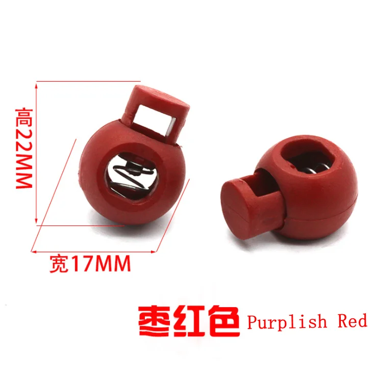 Purplish Red 100 шт./лот, 25 цветов, пластиковый цветной круглый фиксатор шнура, пружинный фиксатор для 8 мм банджи, амортизирующий шнур, K-355 - Цвет: Purplish Red