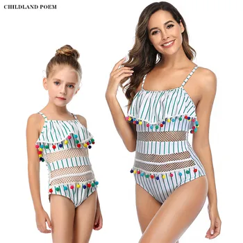 

Mother Daughter Swimsuit Stripe Ruffle Family Look Mommy And Me Swimwear Mom And Daughter Bathing Suit Family Matching Clothes