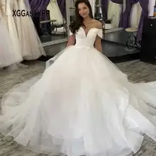 Романтическое милое бальное платье с открытыми плечами свадебное платье многослойное пышное белое свадебное платье принцессы белого размера плюс